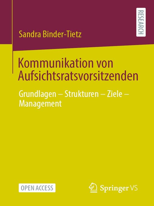 Title details for Kommunikation von Aufsichtsratsvorsitzenden by Sandra Binder-Tietz - Available